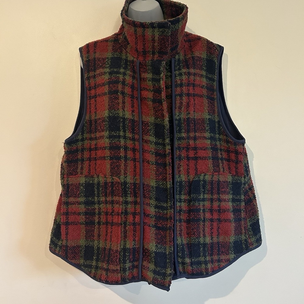 Natural Life Vest Womens Sz M Plaid Wool Blend Cabin Oversized Boho